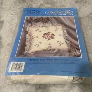 Vintage Candamar Designs Candlewicking Embroidery Roses And Lace Pillow Floral